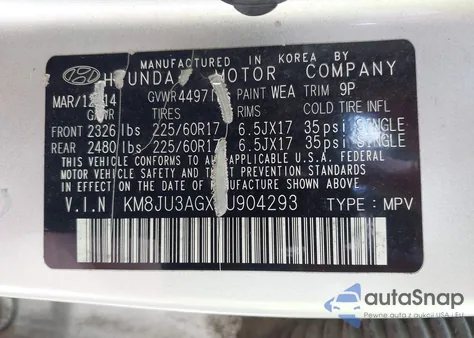 2014 Hyundai Tucson Se из США, поврежденный, VIN KM8JU3AGXEU904293